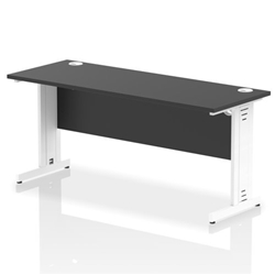 Impulse 1600 x 600mm Straight Office Desk Black Top White Cable Managed Leg