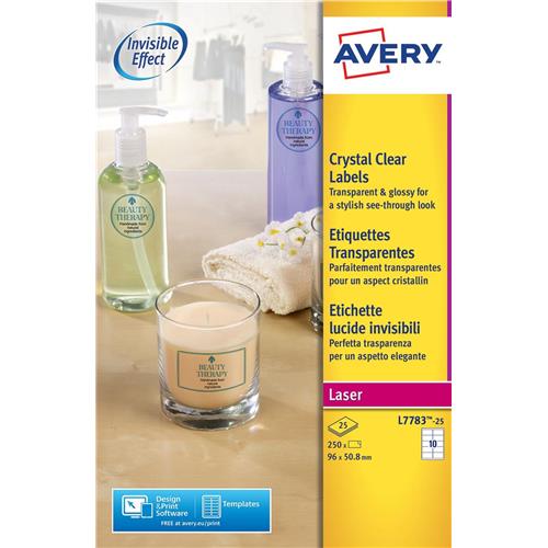 avery crystal clear label 10 per sheet 96x50 8mm ref l7783 25 250 labels avery mailing labels 10 per page
