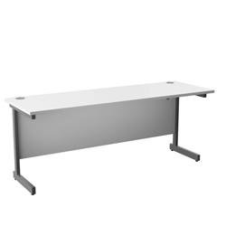 Single Upright Rectangular Desk: 600mm Deep 1800 X 600 White/Silver Ref SU1860RECWHSV