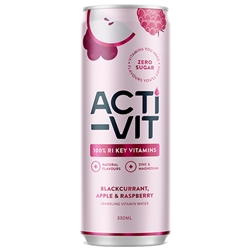 ACTI-VIT - VITAMIN SPARKLING WATER - BLACKCURRANT, APPLE & RASP - 12X330ML
