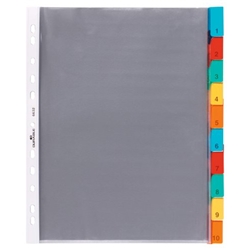 Durable 10 Part Replacable Tab Numbered Colour Coded Punched Index Divider - A4
