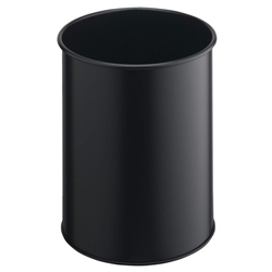 Durable Metal Round Waste Bin - Scratch Resistant Steel - 15L - Black