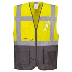 Portwest Warsaw Hi Vis Contrast Executive Vest 3XL Yellow/Gry (Pack of 10)