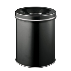 Durable Fire Extinguishing Metal Waste Bin - TUV Certified - 15L - Black