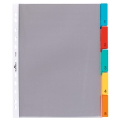 Durable 5 Part Replacable Tab Numbered Colour Coded Punched Index Divider - A4