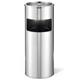 Durable Square Metal Waste Bin with Integrated Sand Ashtray - 17L - Silver