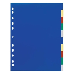 Durable 10 Part Coloured Tab Index Punched File Dividers - A4+