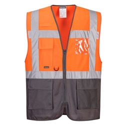 Portwest Warsaw Hi Vis Contrast Executive Vest S Orange/Gry (Pack of 10)