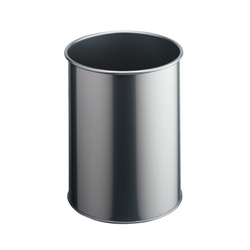 Durable Metal Round Waste Bin - Scratch Resistant Steel - 15L - Silver
