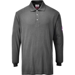Portwest Flame Resistant Anti-Static Long Sleeve Polo Shirt L Gry
