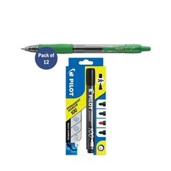 Pilot G-2 Plus Begreen Gel Ink Rollerball Medium Green (Pack of 12) PUJ166549 + FREE Pilot Permanent Markers