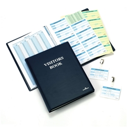 Durable PU Leather GDPR Visitor Book - 300 Name Badges & Security Sheet - Blue