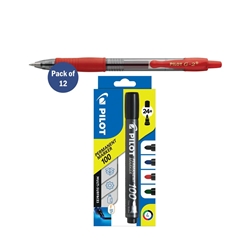 Pilot G-2 Plus Begreen Gel Ink Rollerball Medium Red (Pack of 12) PUJ163173 + FREE Pilot Permanent Markers