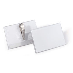 Durable Crocodile Clip Name Tag ID Badge Holders + Inserts - 25 Pack - 54 x 90mm