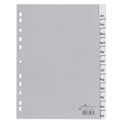 Durable 12 Part Removable Tab Punched Index Dividers - 20 Pack - A4 Grey