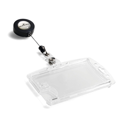 Durable Enclosed 2 Card Badge Reel Security Pass ID Holders - 25 Pack - Clear