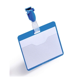 Durable Clip Name Tag ID Badge Card Holders + Inserts - 50 Pack - 54x90mm - Blue