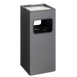 Durable Square Metal Waste Bin with Integrated Sand Ashtray - 17L - Charcoal Grey