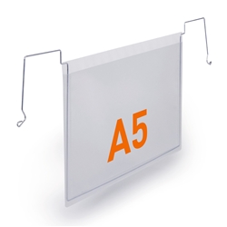 Durable Wire Hanging Document Pocket - Ticket Holder - 50 Pack - A5 Clear