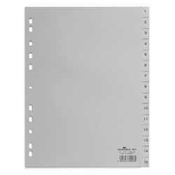 Durable 15 Part Numbered Tab Punched Index Dividers - 20 Pack - A4 Grey