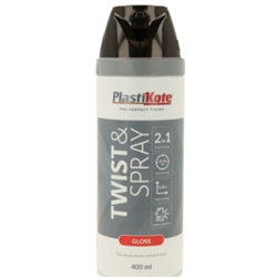 PlastikoteTwist & Spray Colours, Multi-Surface Paint, Black, Gloss Finish, 400ml, Aerosol