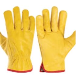 Leather Driver's Gloves, Cotton/Fleece Liner, Yellow, Size 10