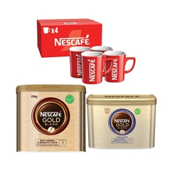 Nescafe Gold Blend Original + Decaffeinated Tins + Free Mugs