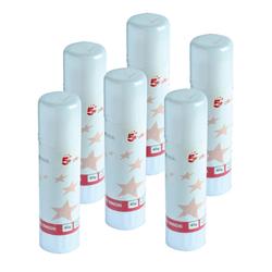 5 Star Office Glue Stick Solid Washable Non-toxic Large 40g (Pack of 6)