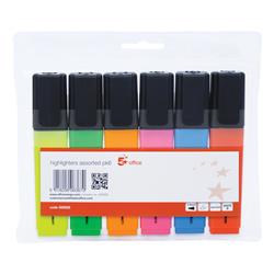 5 Star Office Highlighters Chisel Tip 1-5mm Line Assorted [Wallet 6]