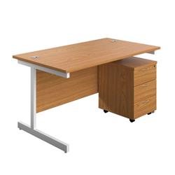 Single Upright Rectangular Desk + Mobile 3 Drawer Pedestal 1200 X 800 Nova Oak/White Ref SU1280NOWHP3