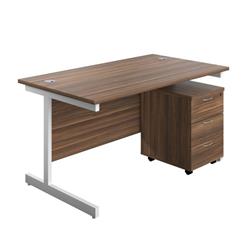 Single Upright Rectangular Desk + Mobile 3 Drawer Pedestal 1200 X 800 Dark Walnut/White Ref SU1280DWWHP3