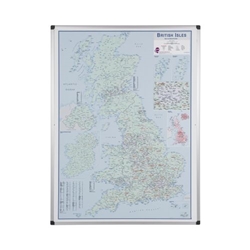 Bi-Office Maya British Isles Sales Map Board, Lacquered steel magnetic surface, aluminium frame, 90 x 120 cm