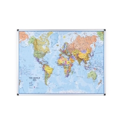 Bi-Office Maya World Map Board, Lacquered steel magnetic surface, aluminium frame, 120 x 90 cm