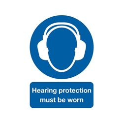 Safety Sign Hearing Protection Must be Worn A4 PVC MA01950R