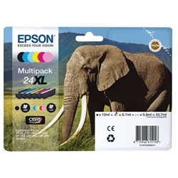Epson 24XL Elephant Black Cyan Magenta Yellow High Yield Ink Cartridge Multipack 10ml + 5 x 8.7ml - C13T24384011