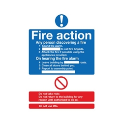 Safety Sign Fire Action Words A4 Self Adhesive FR03550S