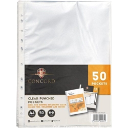 Concord Punched Pockets by Pukka A4 Clear Pack 50's - PACK (40)