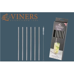 Viners 7pc Long Steel Drinking Straws Gift (6 Straws & 1 Brush)