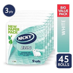 Nicky White Elite Toilet Rolls 9 Pack
