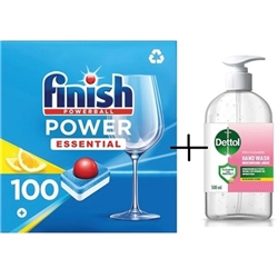 Finish Powerball Dishwasher Tablets Lemon Pack of 100 + FREE Dettol Pro Cleanse Antibacterial Liquid Hand Soap 500ml 