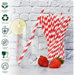 Belgravia Red & White Paper Stripey Straws Pack 500's