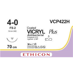 VICRYL PLUS, braided, undyed, 4-0, 70cm, Reverse cutting, 19mm, 3/8C - Box 36