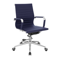 Contemporary Medium Back Colour Blue Bonded Leather Executive Armchair with Chrome Base