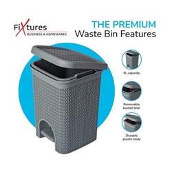 Fixtures Lace Design Grey Pedal Bin 5 Litre - PACK (3)