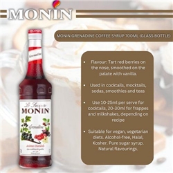 Monin Grenadine Coffee Syrup 700ml (Glass)