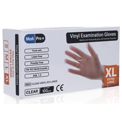 1 x 100 MediPro Extra Large Clear Vinyl Gloves - RED DOT 