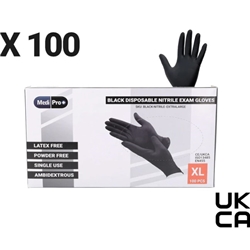 1 x 100 Black MediPro Nitrile Gloves EXTRA LARGE