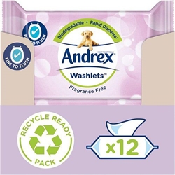 Andrex Biodegradable Fine to Flush Fragrance Free Washlets 36's