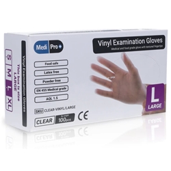 1 x 100 MediPro Large Clear Vinyl Gloves - RED DOT