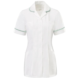 Women's Tunic - White, Bottle Green Trim - Size 8